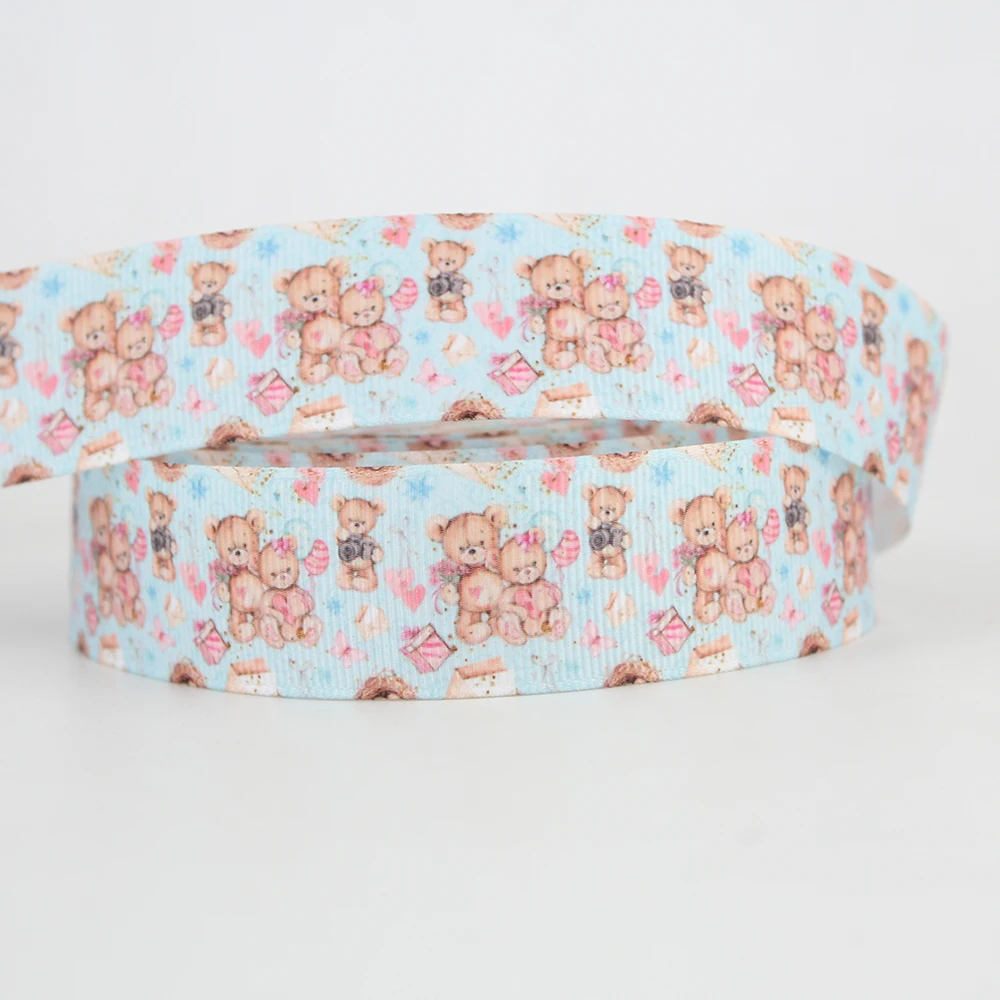 cute bear printed grosgrain ribbon gift wrapping ribbon blue ribbon  (1)