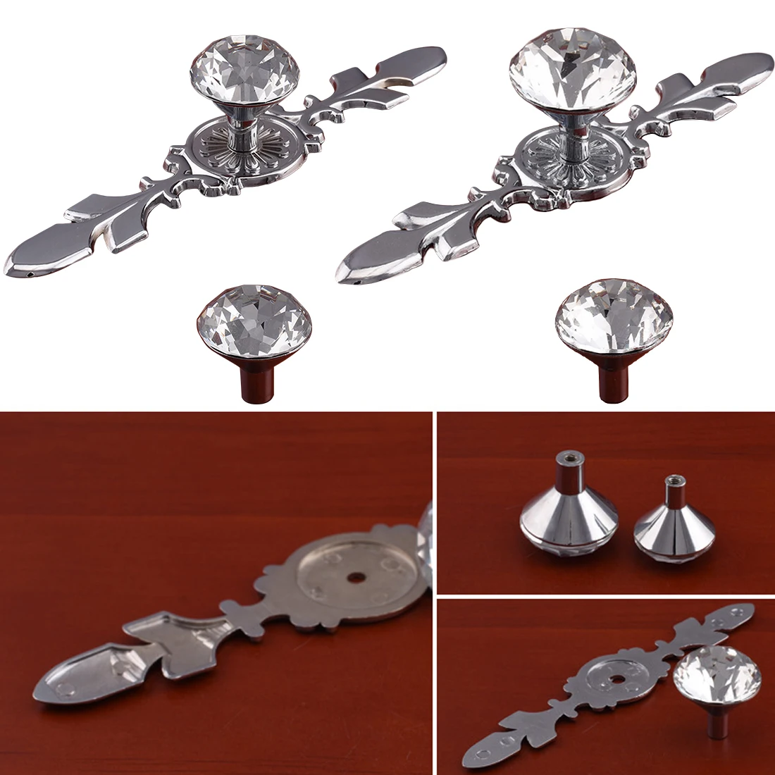 Drawer Knobs Handles Glass Dresser Knob Crystal Silver Chrome Clear Cabinet Pulls Handle BackPlate Furniture Hardware