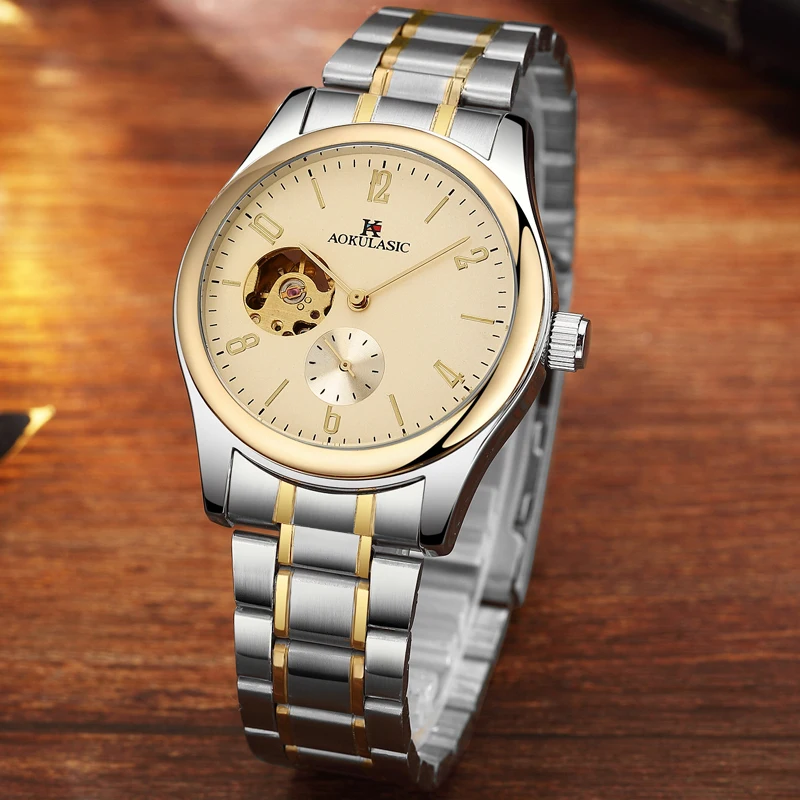 

AOKULASIC 2019 Top Luxury Brand New Fashion Full Steel Sport Watch Automatic Mechanical Men 100FT Waterproof Watch Free Shipping