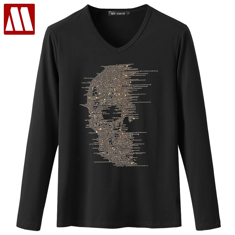 

2019 New hot fix rhinestone skull funny t shirts Brand Men's Casual Crystal Stone Printed T shirt Men Clothes Fancy summer tops