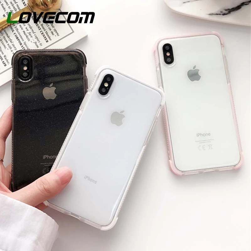 

LOVECOM Four-corner Anti-fall Glitter Transparent Case For iPhone 5 5S SE 6S 7 8 Plus X XS XS Max XR Soft TPU Shockproof Cover