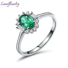 LOVERJEWELRY, 0.88Ct, изумруд, классическое кольцо, ювелирные изделия с бриллиантами, Ретро стиль, овальный, 5x7 мм, изумрудная огранка, кольца, одноцветное, 14 к, белое золото, Женское кольцо