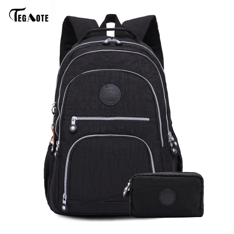 TEGAOTE 2 unids/set la escuela Mochila para chicas adolescentes Mochila femenina, las mujeres bolsos Nylon Casual bolsas de ordenador portátil bolso de mujer