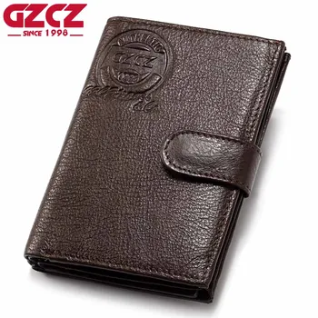 

GZCZ Men's Genuine Leather Wallet Fashion Male Clutch Cowhide Passport Cover Clamp For Money Money Bag Man Vintage Walet Rfid