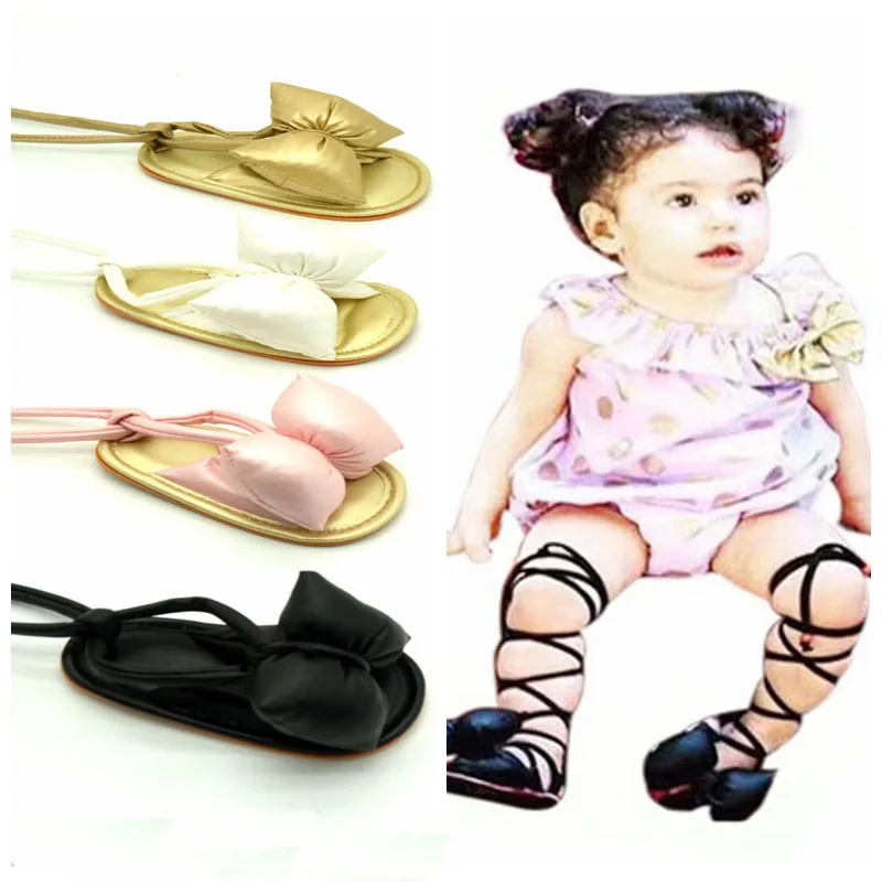 

Newborn Baby Girls Shoes Infant Toddler Kids Soft Rubber Soled Summer Fashion Big Bow Bandage Roma Flat First Walkers Crib Shoe