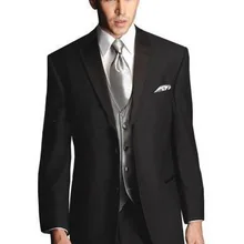 Лидер продаж черные мужские костюмы в деловом стиле с серебряный жилет, на заказ классические черные свадебные костюмы для мужчин, смокинги для жениха