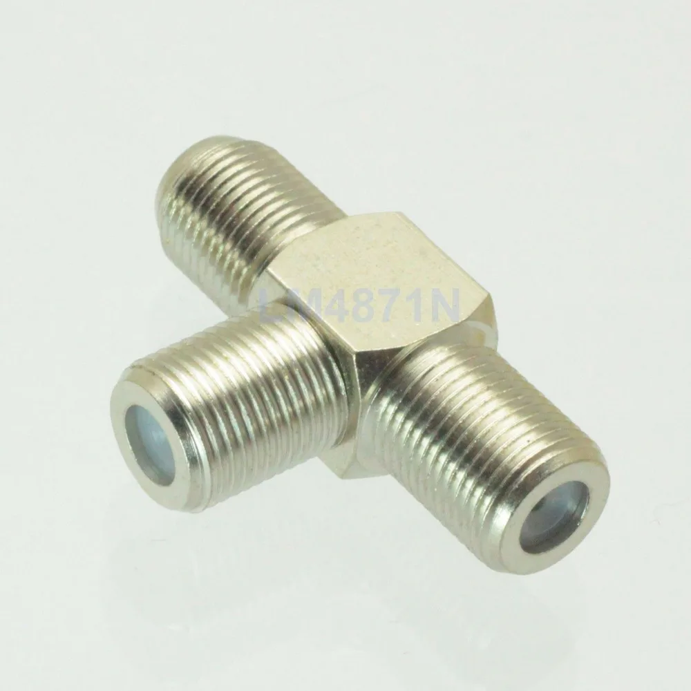 

F female to two F TV female jack triple T in series RF adapter connector 3 way