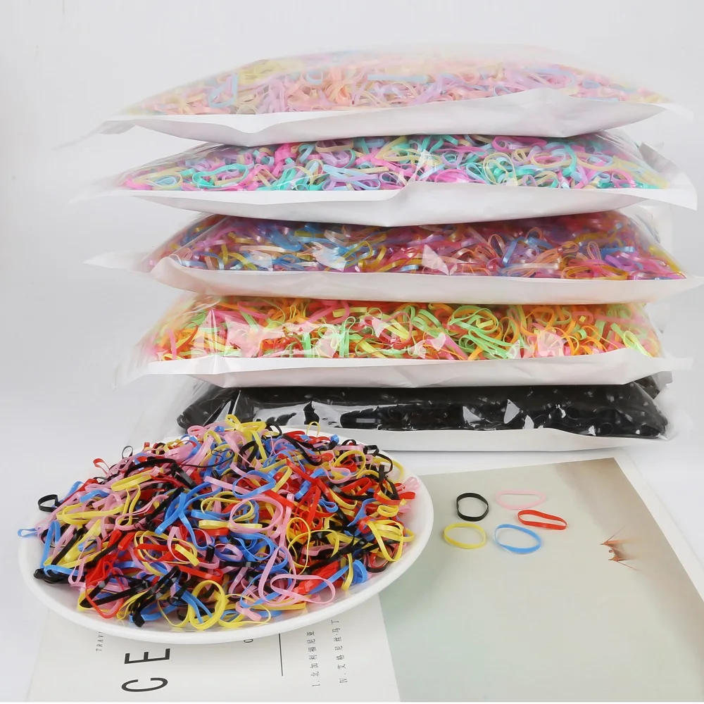 

1000PCS Disposable Colorful Elastic Hair Band Bezel For Kids Girl Hair Accessories Scrunchy Gum For Hair Rubber Band