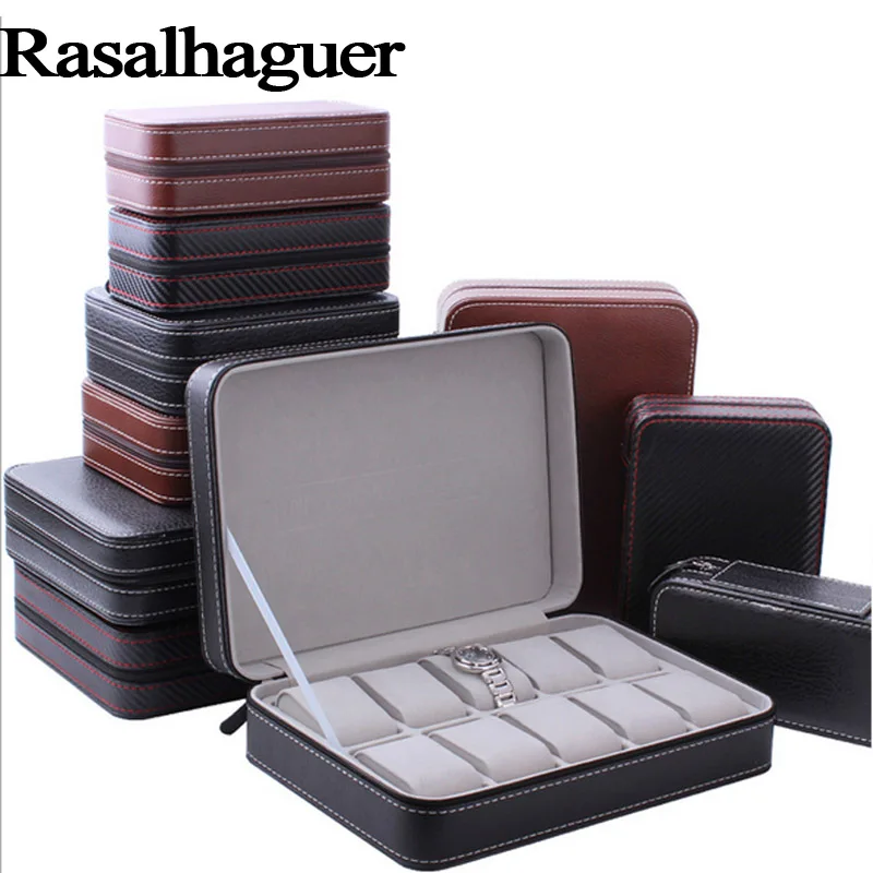 Luxury Organizer Box 10 Grids Leather Zipper style Watch Jewelry Box  Jewellery Watch Collector Cases travel storage Wholesale