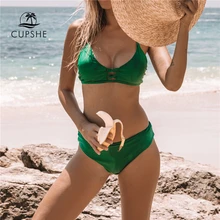 Cupshe, зеленый Одноцветный комплект бикини для женщин, пуш-ап, с вырезами, Одноцветный, две части, купальник,, пляжный, на бретелях, сексуальный купальник, купальники