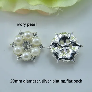 

(J0295) 20mm diameter metal rhinestone button without loop,silver plating,ivory or pure white pearl