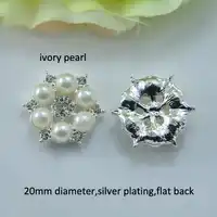 (J0295) 20mm diameter metal rhinestone button without loop,silver plating,ivory or pure white pearl