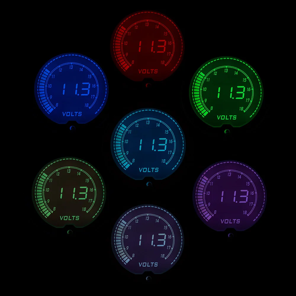 CNSPEED, 7 цветов, 52 мм, 8-18 в, цифровой вольтметр, измеритель с клыком, ЖК-светильник, красивый автоматический вольтметр, автомобильный измеритель XS100114