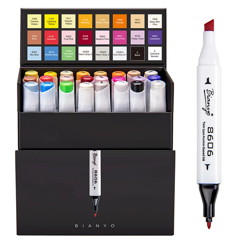 

Bianyo 24Colors Pen Marker Set Dual Head Alcohol Based Sketch Markers Pen for Art Drawing Manga Comic Design Stationery Supplier