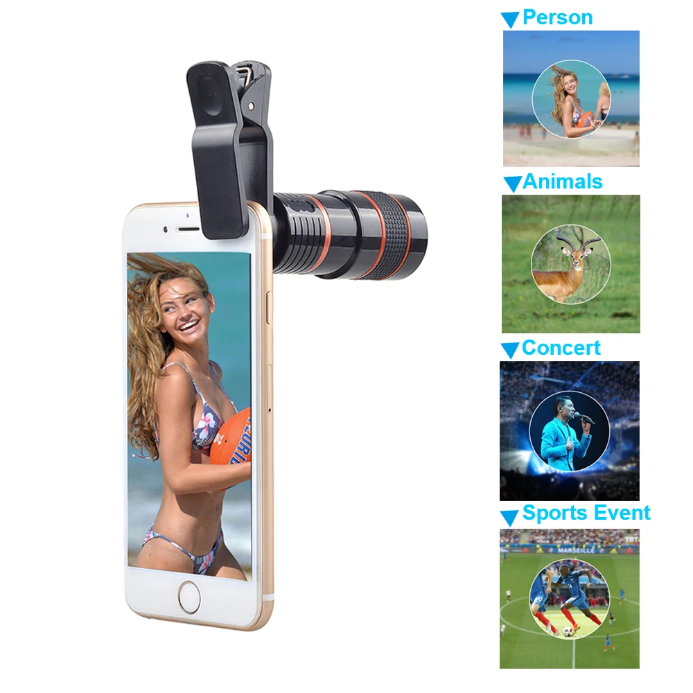 Apexel 4 in 1 Mobile Phone Camera Lens with Back Case Wide Angle Macro Fish Eye 8X Telephoto Lens Cover for iPhone x 7 8 6s plus
