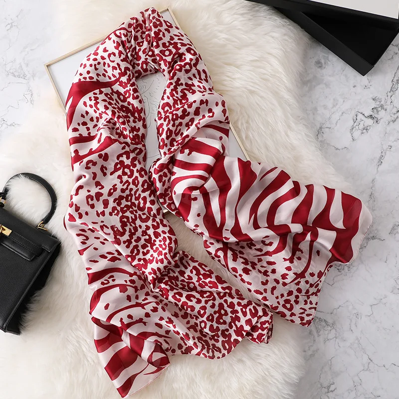 2024 Lovely Animal Leopard Zebra Pattern Silk Scarf Lady High Quality Print Shawls and Wraps Pashmina Stole Hijab Snood 180*90Cm 5