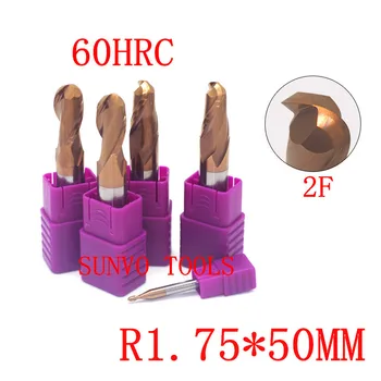 

5pcs/set R1.75x50mm 3.5MM HRC55 HRC60 HRC65 R1.75 CNC Tungsten Carbide ball nose End Mills Spiral Bits CNC Endmill Router Bits