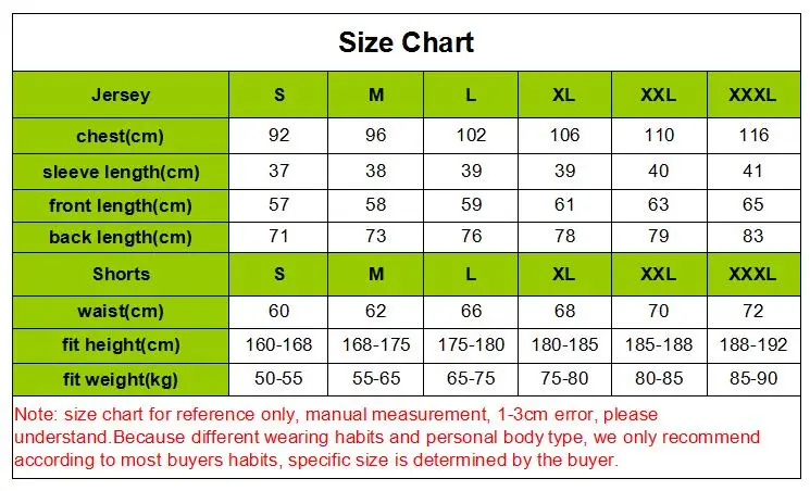 Aogda men short sleeve set size chart