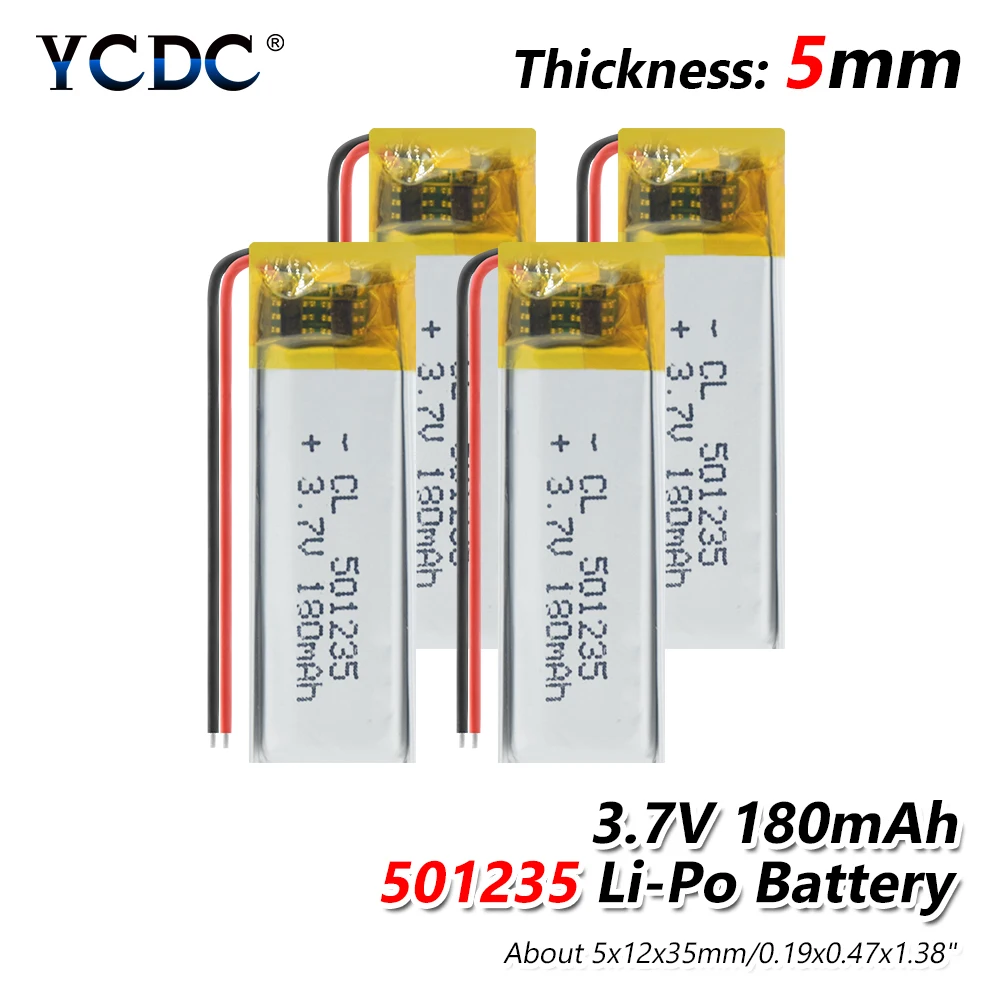 

1/2/4Pcs 501235 3.7v 180mAh lithium polymer battery 3 7V volt li po ion lipo rechargeable batteries for dvd GPS navigation