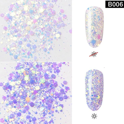2 бутылки света ногтей Блеск мощности Красочные голографические пайетки для ногтей пигмент хамелеон лак клей для накладных ресниц - Цвет: 06