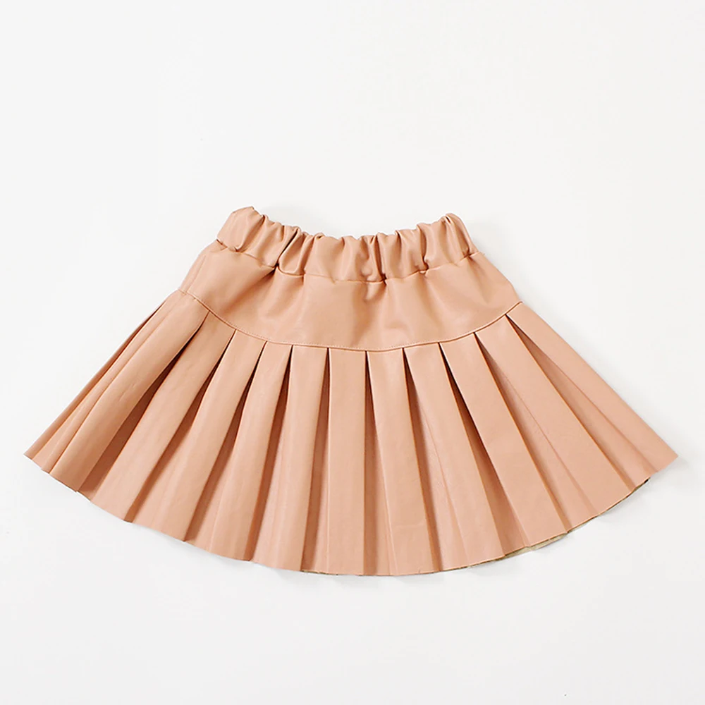 Babyinstar/плиссированная юбка для девочек; Новая детская одежда с эластичной талией; однотонные юбки из искусственной кожи; одежда для маленьких девочек