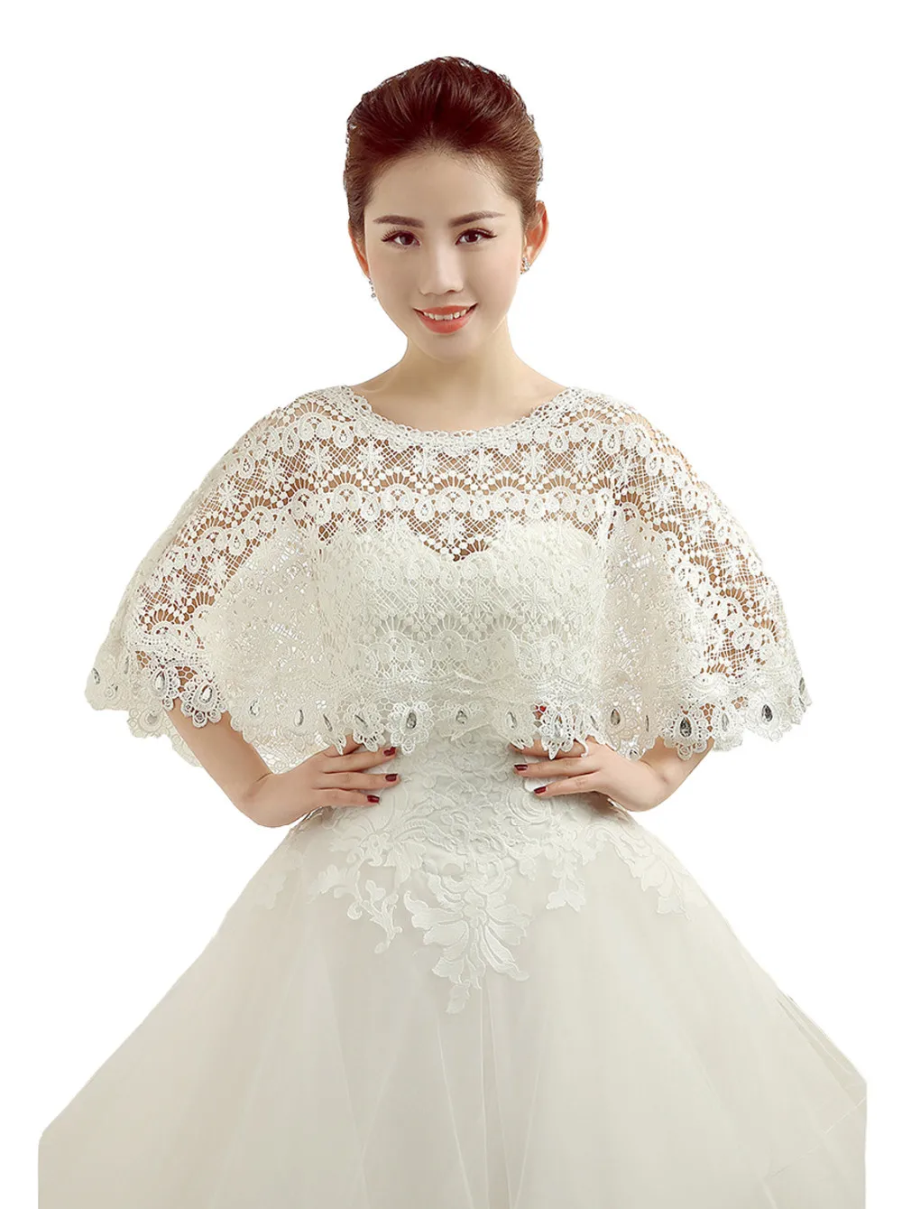 Crocheted beige cream lace shrug 