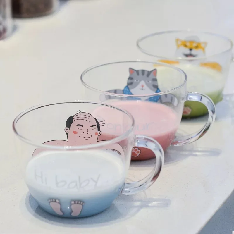 RUIDA Ins Creative Glass Breakfast Milk Cup Cat Cup Dog Cute Styling Coffee Mug Home Hotel Japanese style Drinkware Funny Gift RUIDA Ins Creative Glass Breakfast Milk Cup Cat Cup Dog Cute Styling Coffee Mug Home Hotel Japanese style Drinkware Funny Gift