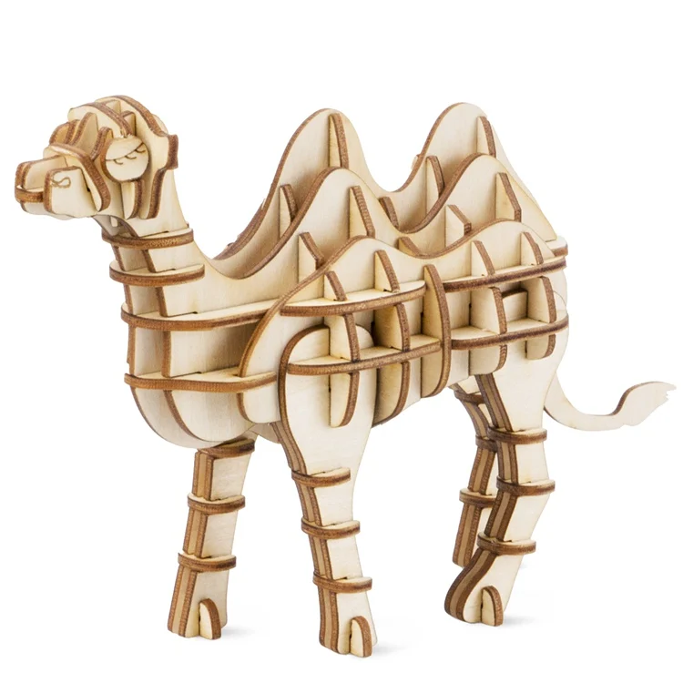 Robud 3D деревянная головоломка DIY сборная головоломка мультяшная модель наборы экшн палец развивающие подарки игрушки для детей TG Серия животных - Цвет: Camel