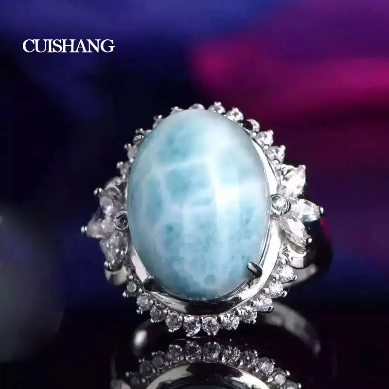 

CSJ Natural Larimar Rings 925 Sterling Silver 10ct Larimar Fine Jewelry Wedding Engagement Bands for Women Ladies Girls Gift
