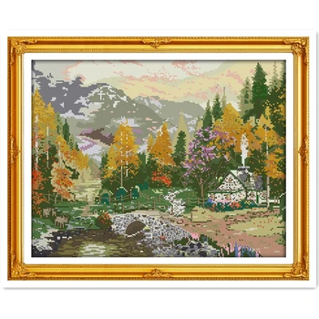 

Autumnal scenery 5 11CT 14CT Printed On Canvas Home Decor Needlework Chinese Counted Cross Stitch Pattern Embroidery Cross Set