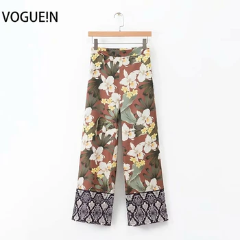 

VOGUEIN New Womens Casual Vintage Floral Snake Pattern Print Elastic Waist Pants Trousers Wholesale