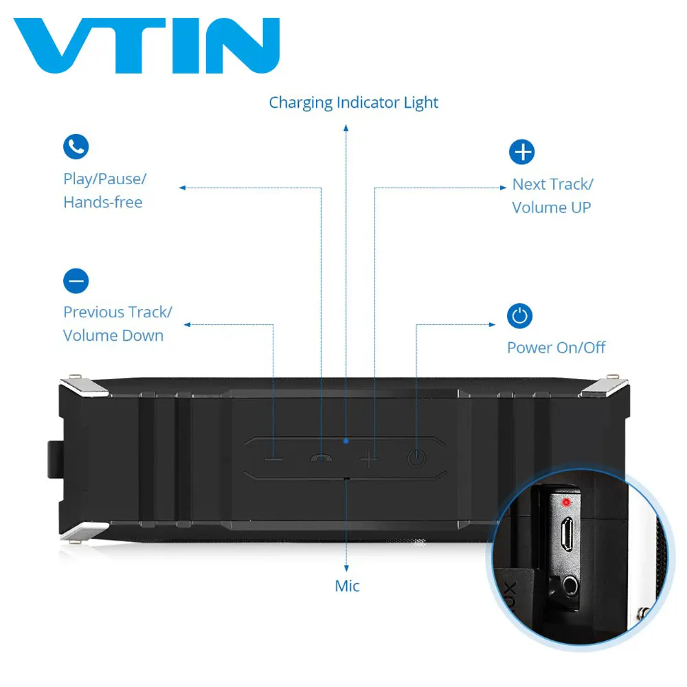 VTIN Punker Bluetooth динамик водонепроницаемый динамик s 20 Вт драйверы стерео звук портативный открытый динамик с микрофоном