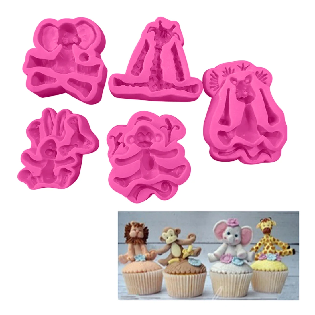

1PC Baking Fondant Cake Mold Silicone Rabbit Elephant Lion Animal Giraffe Monkey Cake Mold