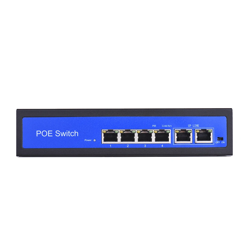 

4+2BZDN PoE Switch Power 4 Ethernet Port 2 Uplink Ethernet Port 1.2Gbps over Ethernet IEEE 802.3 48V 3A for Cameras AP VoIP