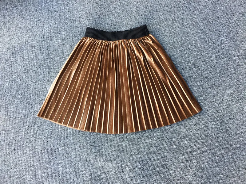 Летний Повседневное гладкая юбка для девочек Высокая талия эластичная плиссированная юбка бархатная плиссированная юбка до колена длинные Юбка для девочек LZ164
