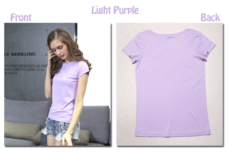 002 Light Purple Высокое качество, 18 цветов, S-3XL, простая футболка для женщин, хлопок, эластичная Базовая футболка, женские повседневные топы, короткий рукав, футболка для женщин 002 - Цвет: 002 Light Purple