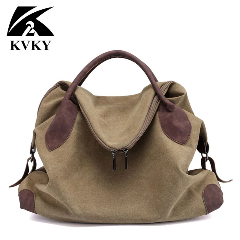 

KVKY Brand High Quality Canvas Women Bag Handbag Casual Large Capacity Hobos Bag Female Totes Solid Shoulder Bag Anti-theft Bag