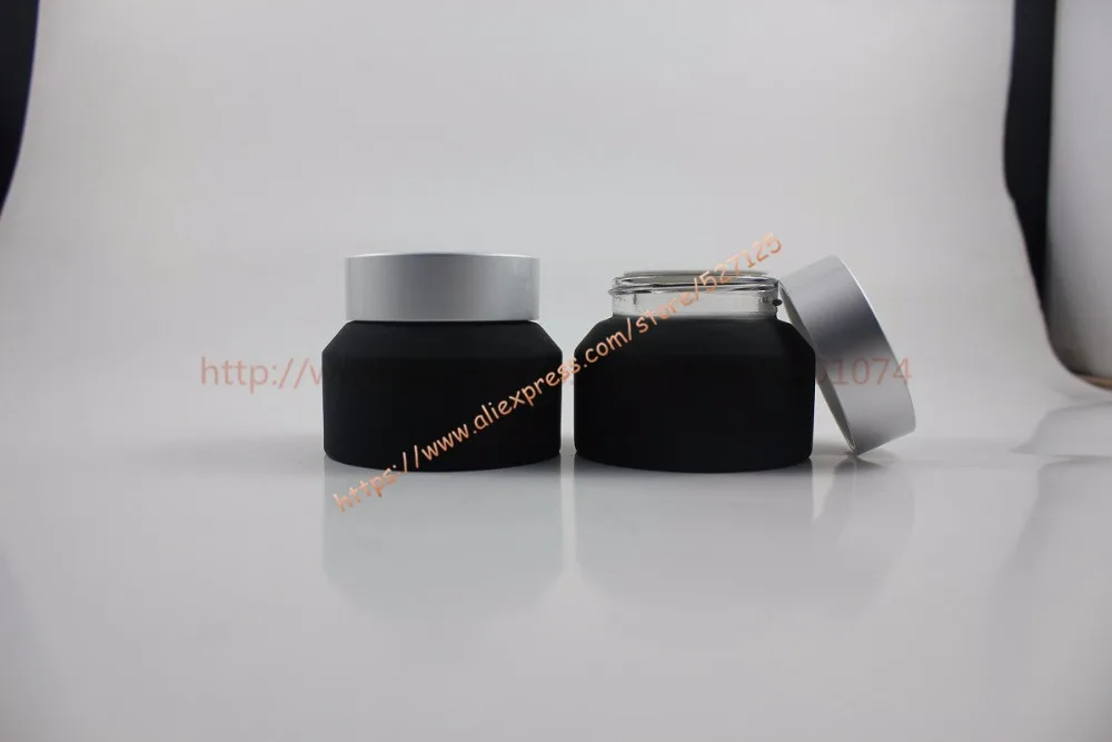 Download 50g black frosted glass cream jar with matte silver aluminum lid,cosmetic jar,glass jar or cream ...