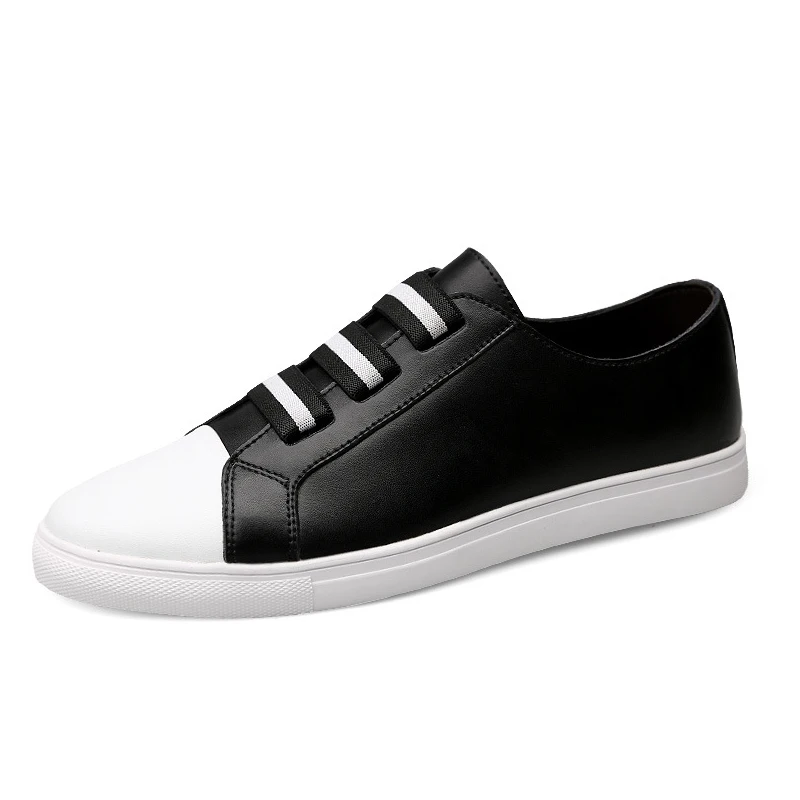 

Elastic Band Sneakers For Men Black Leather White Shoes For Teenager Boy Platform Shoes Light Weight Comfortable Footwear Autumn