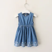 Hurave/джинсовые вышитые подтяжки; одежда без рукавов для маленьких девочек; детское летнее платье; детская одежда; повседневные платья