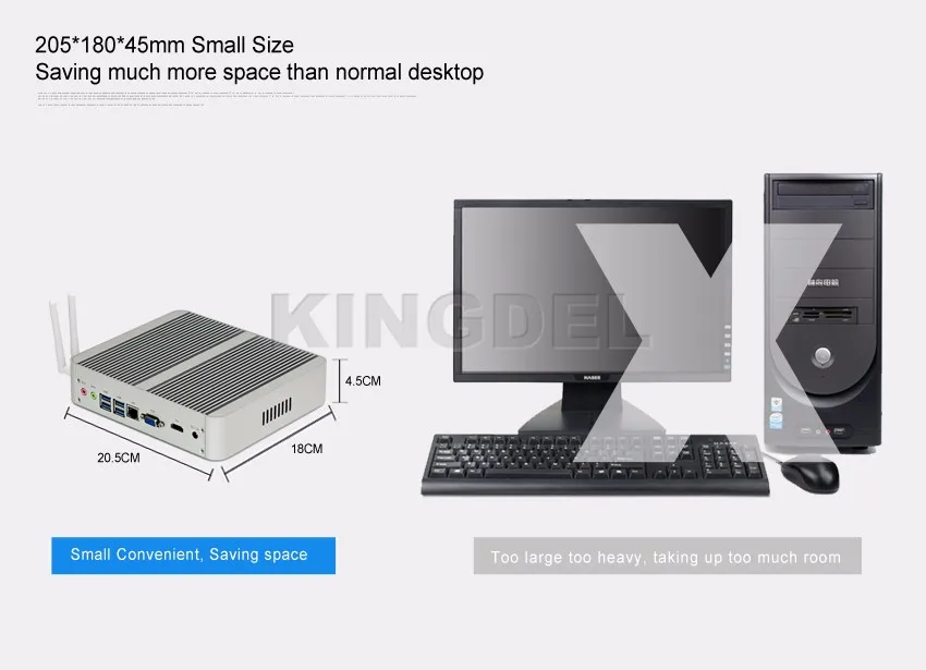 Kingdel Core i3 7100u i5 7200u i7 7500u безвентиляторный настольный компьютер windows10 Мини-ПК Max 16 г Оперативная память 512 г SSD бесплатная 300 м Wi-Fi 1.5 м HDMI
