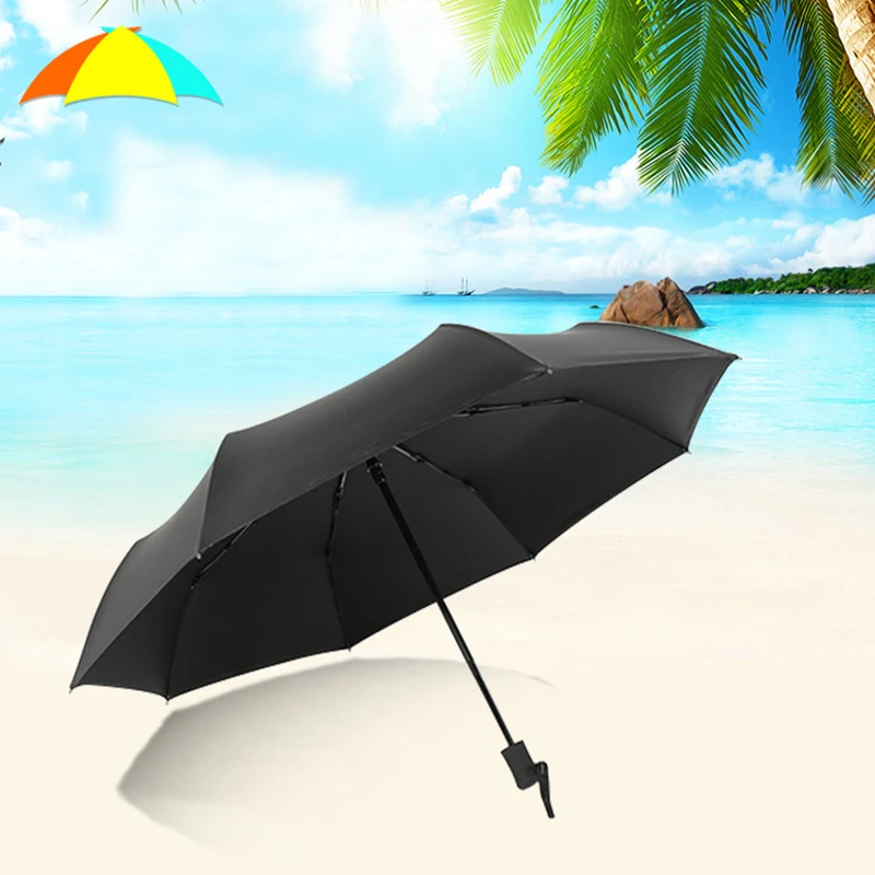 

2018 New Creative Outdoor Reinforced Windproof Sunny Umbrella Automatic Three-Fold UV Protection Black Umbrella LV-42