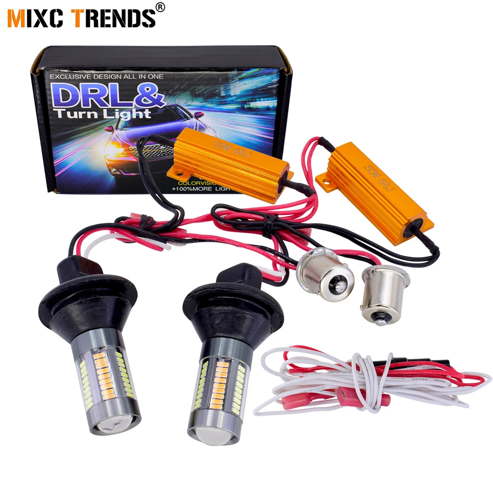 

1Pair 1156 BA15S P21W LED DRL Turn Signal Light 12V 66SMD 4014 LED Canbus 7440 Daytime Running Light Bulb White Amber Car Lights