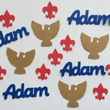 Изготовленное на заказ имя Орел Скаут церемония стол конфеттис красный Флер ди Лис день рождения scaters детское крещение для душа Свадебный декор