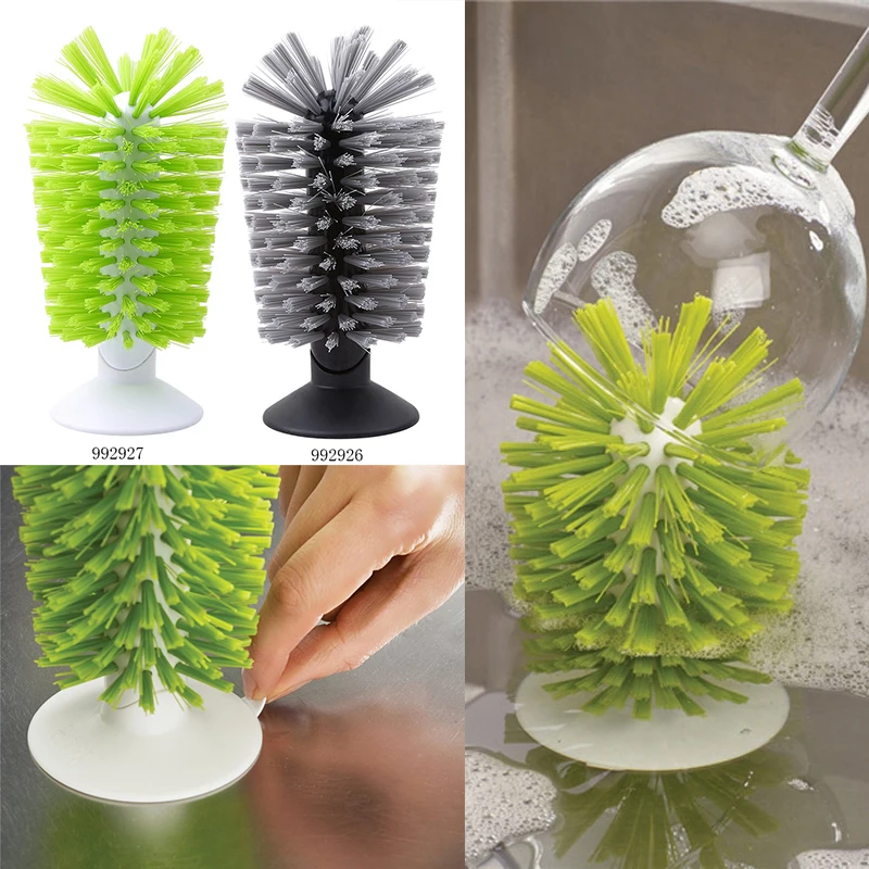 Sink Suction Cup Base Cleaning Bottle Glass Brush Nylon Kitchen