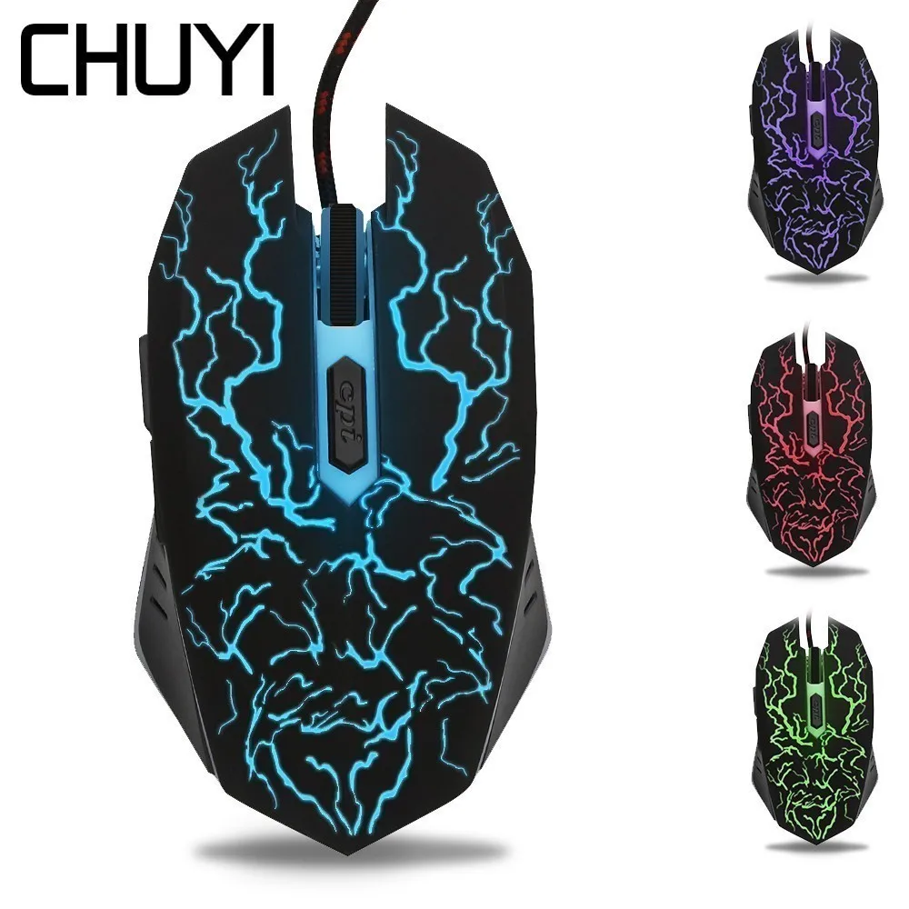 Проводная игровая мышь CHUYI Gamer 6D RGB с подсветкой компьютерная USB кабель 1600