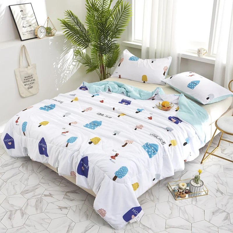 

Ice cream Print Quilting Summer Quilt Twin Queen Size Throws Blanket Washed Cotton Bedding blue white Bedspread adult/kid gift