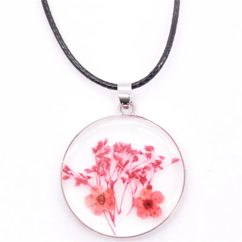 Dried violet flower resin transparent pendant necklace for woman and girl