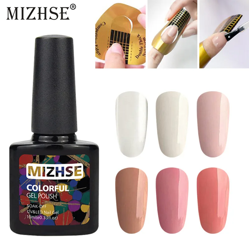 Гель лак MIZHSE для наращивания 10 мл прозрачный розовый телесный Набор насадок