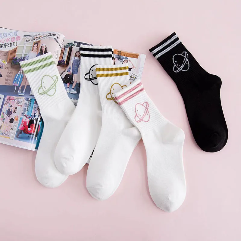 

Cartoon Funny Socks Women 100% Cotton Cute Socks Happy Letter Harajuku Socks Spring Summer Ladies Socks White Glitter Striped